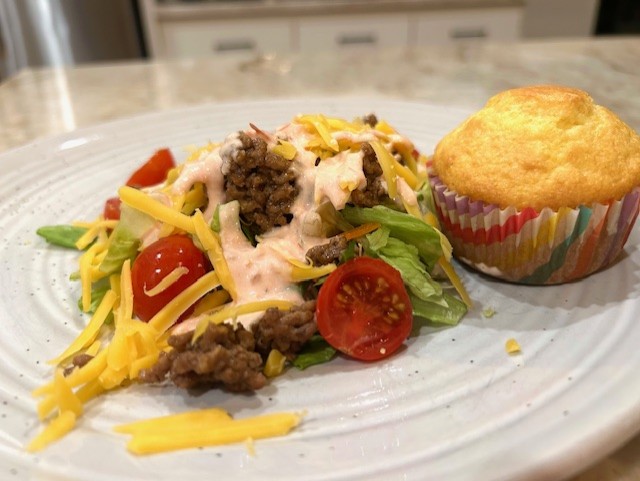 taco salad and corn muffins