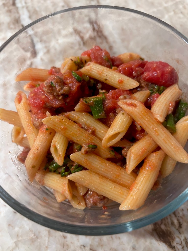 penne a la vodka with Italian sausage and baby broccolini